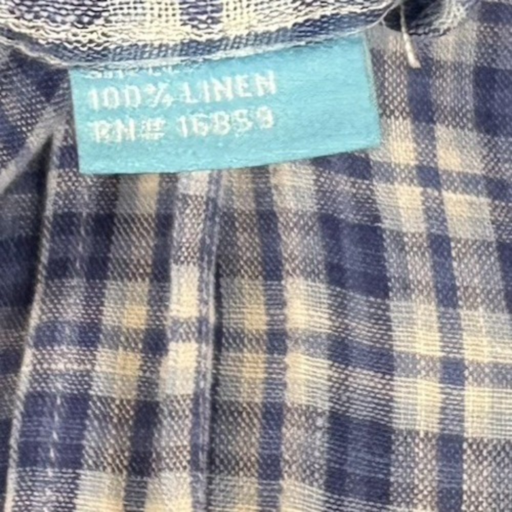 J Mclaughlin Shirt Mens‎ 100% Linnen Plaid Button Up Long Sleeve Pocket Blue - Picture 4 of 8
